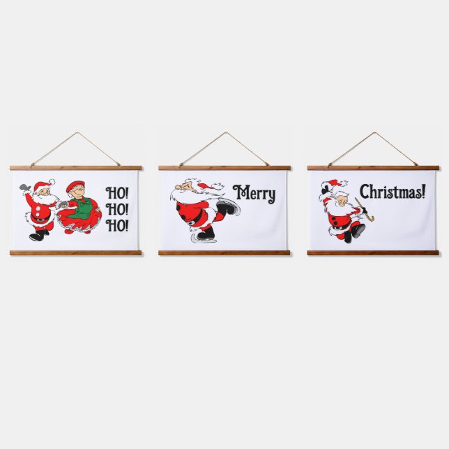Cartoon Santas Three Panel Hanging Tapestry (Triple)