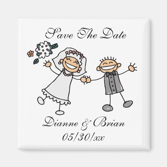 Cartoon Save The Date Custom Names Bride Groom Mag Magnet (Front)