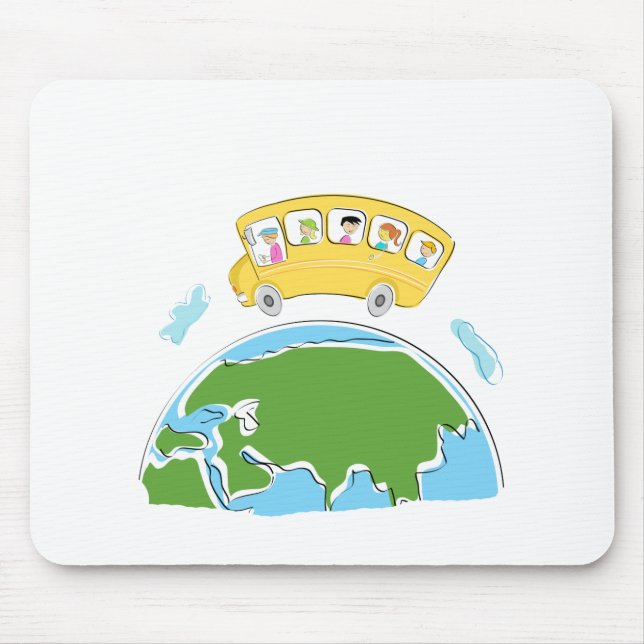 cartoon school bus on earth globe.png mouse pad (Front)