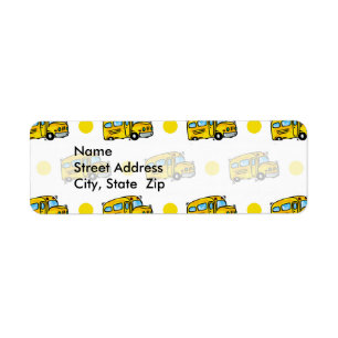 Cartoon School Bus, Yellow & White Polka Dots