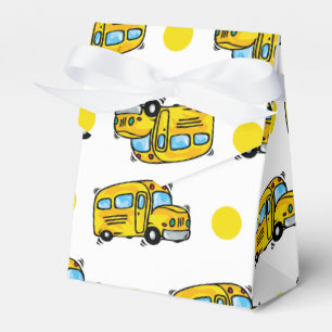 Cartoon School Bus, Yellow & White Polka Dots Favour Box