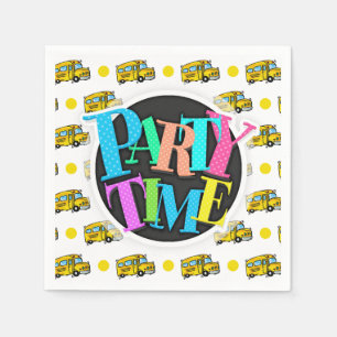 Cartoon School Bus, Yellow & White Polka Dots Napkin