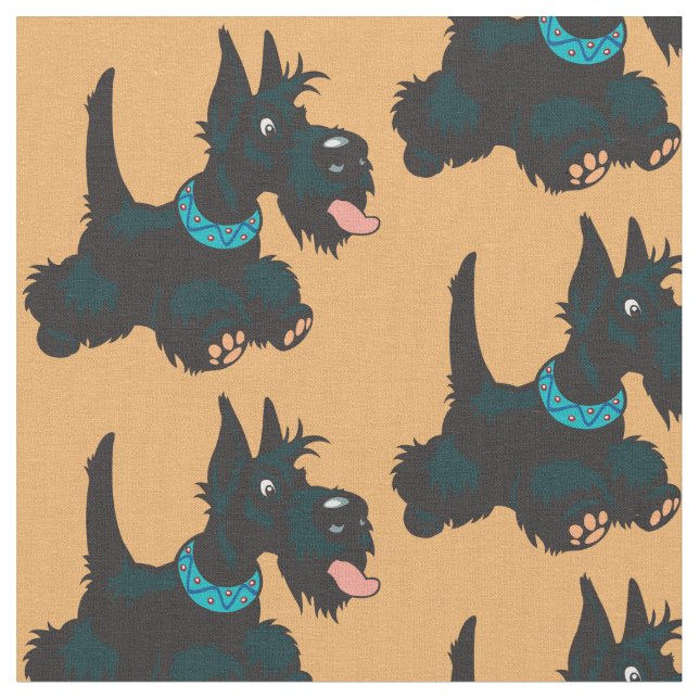 Cartoon scottish terrier fabric (Close Up)