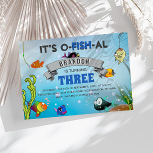 Cartoon Sea It's O-FISH-AL Kids Birthday Invitation