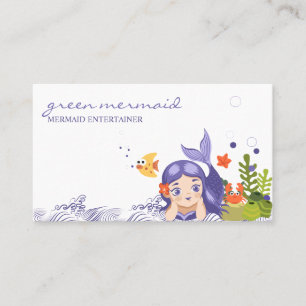 Cartoon Sea Purple Cute Mermaid Business Card