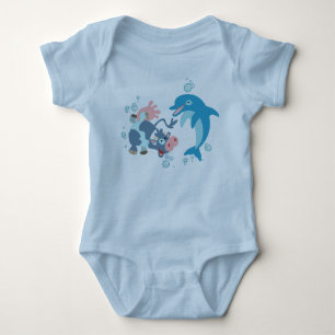 Cartoon Seacow and Dolphin baby apparel Bodysuit