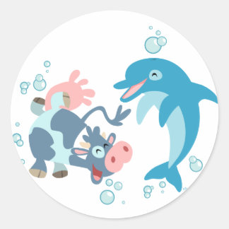 Cartoon Seacow and Dolphin sticker