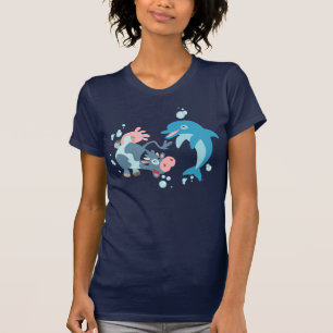 Cartoon  Seacow and Dolphin  women T-shirt
