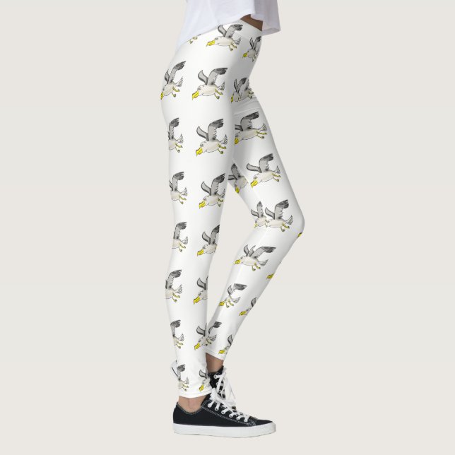 Cartoon seagull flying over head leggings (Right)