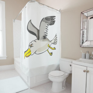 Cartoon seagull flying over head shower curtain