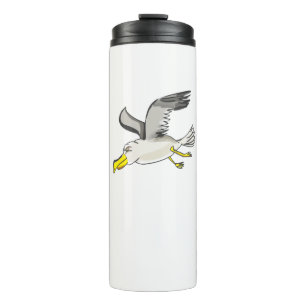 Cartoon seagull flying over head thermal tumbler