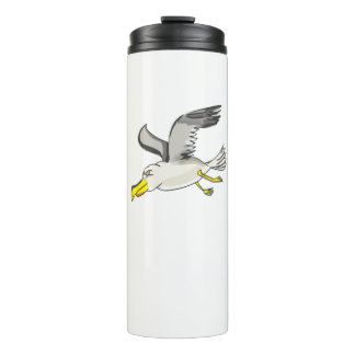 Cartoon seagull flying over head thermal tumbler