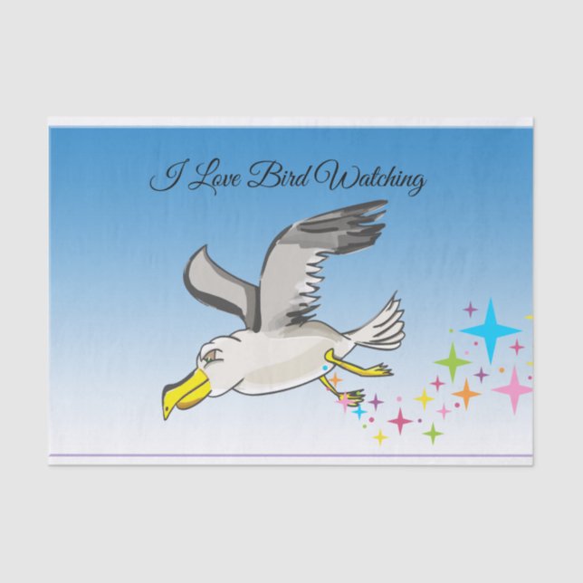 Cartoon seagull flying over head with a blue sky tissue paper (Front)