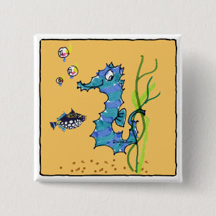 Cartoon Seahorse Cute 15 Cm Square Badge