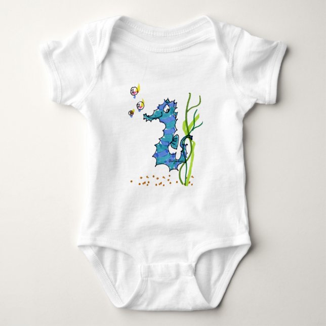Cartoon Seahorse Cute Baby Bodysuit (Front)