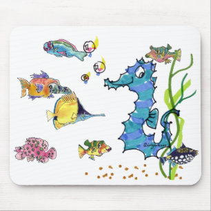 Cartoon Seahorse Cute Cartoon Fish Mousepads