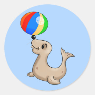 Cartoon Seal Playing with Ball