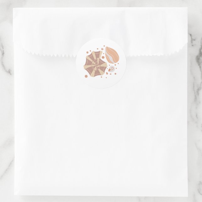 Cartoon seashell with doodle ornament  classic round sticker (Bag)