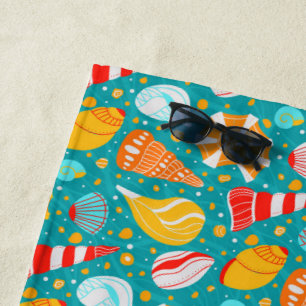 Cartoon seashells with sand and doodle ornament beach towel