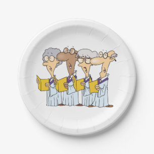 Cartoon Senior Citizens Church Choir Singing Paper Plate