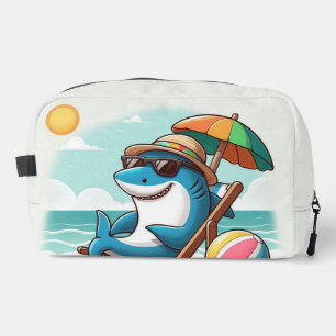 Cartoon shark at the beach dopp kit