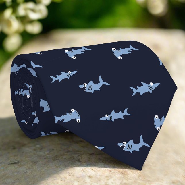 Cartoon Shark In Blue Ocean Abstract Pattern Tie (Creator Uploaded)