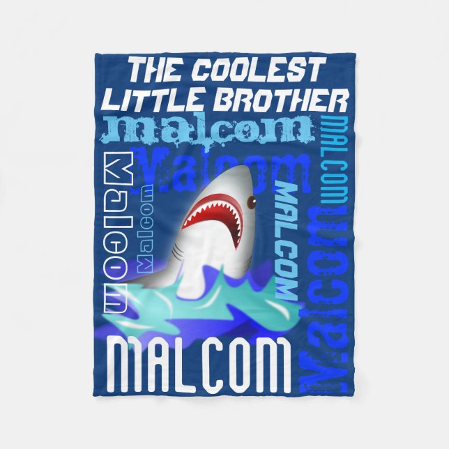 Cartoon Shark Personalised Name Cheer Custom Text Fleece Blanket (Front)