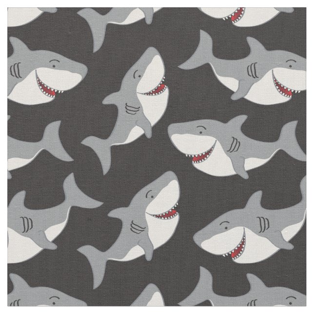 Cartoon Shark Repeat Repeating Pattern Fabric (Close Up)