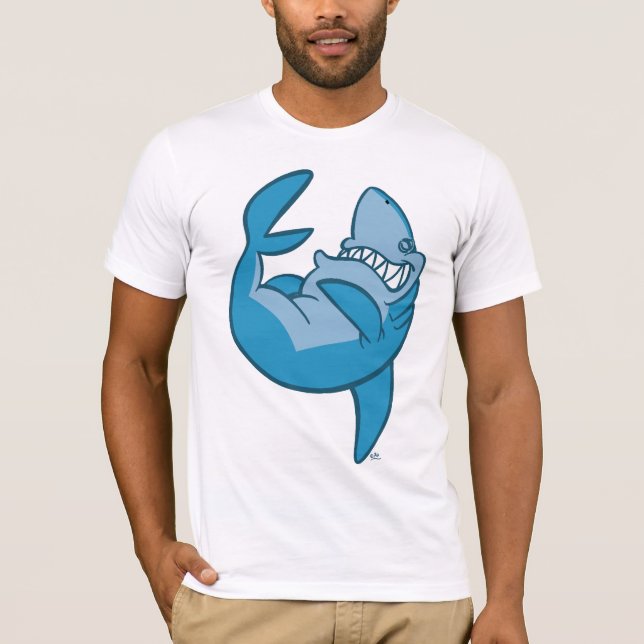 Cartoon Shark rolling back laughing T-shirt (Front)