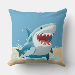 Cartoon Shark Swimming Underwater Cushion