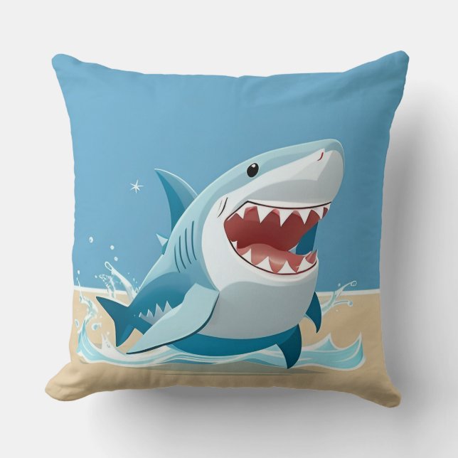 Cartoon Shark Swimming Underwater Cushion (Front)