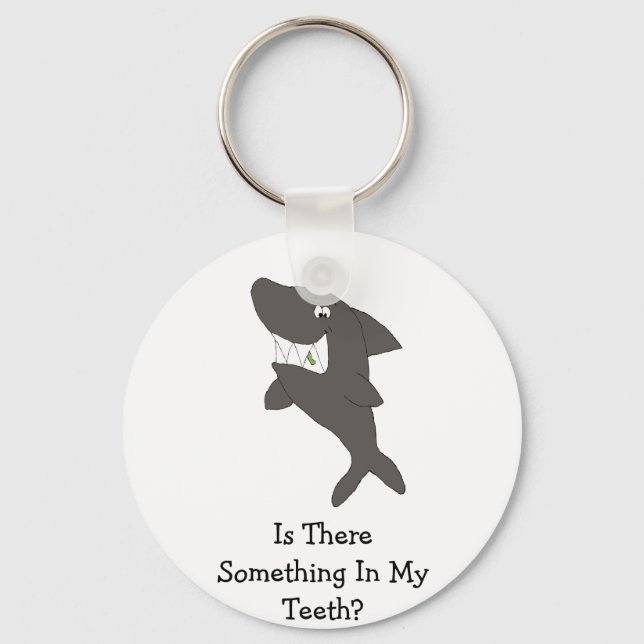 Cartoon Shark With Food In Teeth Key Ring (Front)