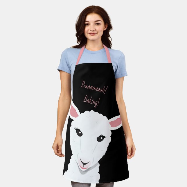 Cartoon Sheep Face Black Pink Animal Word Apron (Worn)
