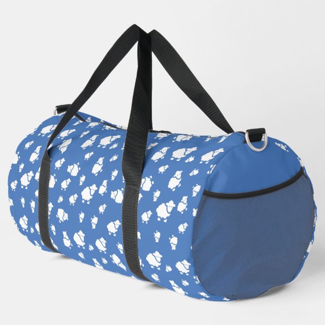 Cartoon Sheep on blue background Duffle Bag (Right Corner)