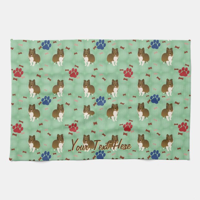 Cartoon Shetland Sheepdog Tea Towel (Horizontal)