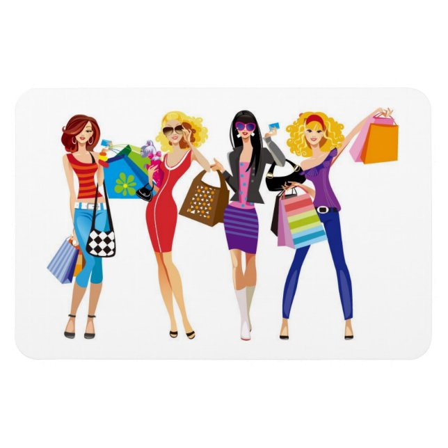 CARTOON SHOPPING GIRLS VECTORS FASHION STYLE FUN F MAGNET (Horizontal)