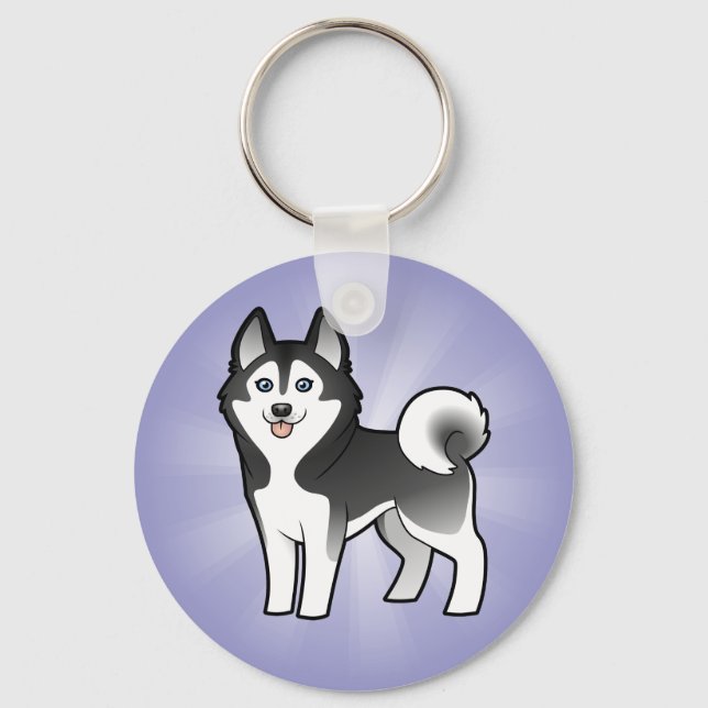 Cartoon Siberian Husky / Alaskan Malamute Key Ring (Front)
