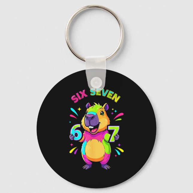 Cartoon Six 67 Seven Capybara Life Key Ring (Front)