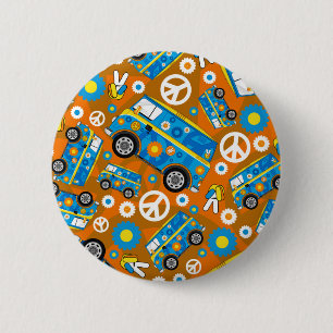 Cartoon Sixties Peace Hippie Van 6 Cm Round Badge