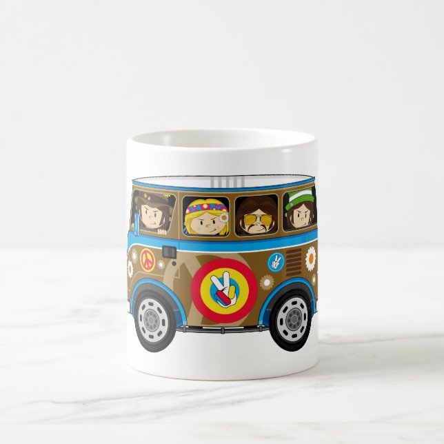 Cartoon Sixties Peace Hippie Van Coffee Mug (Center)