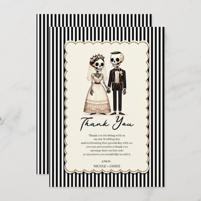 Cartoon Skeleton Bride + Groom Wedding Thank You Invitation (Front/Back)
