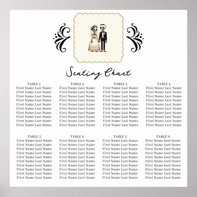 Cartoon Skeleton Bride + Groom Whimsical Seating  Poster (Front)