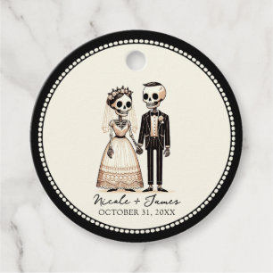 Cartoon Skeleton Bride + Groom Whimsical Wedding  Favour Tags