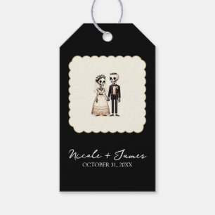 Cartoon Skeleton Bride + Groom Whimsical Wedding Gift Tags