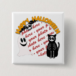 Cartoon Skeleton Cat, Bat & Ghost Photo Frame 15 Cm Square Badge