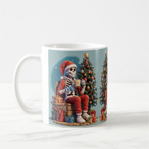 Cartoon Skeleton Wearing Santa Drinking Coffee Coffee Mug