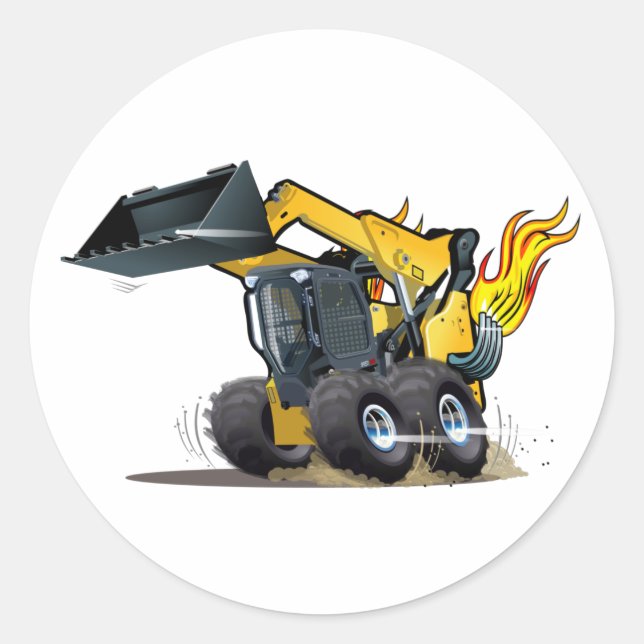 Cartoon skid steer classic round sticker (Front)