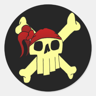 CARTOON SKULL AND CROSSBONES CLASSIC ROUND STICKER