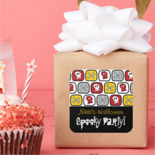 Cartoon Skulls and Bones Kid's Halloween Party Square Sticker
