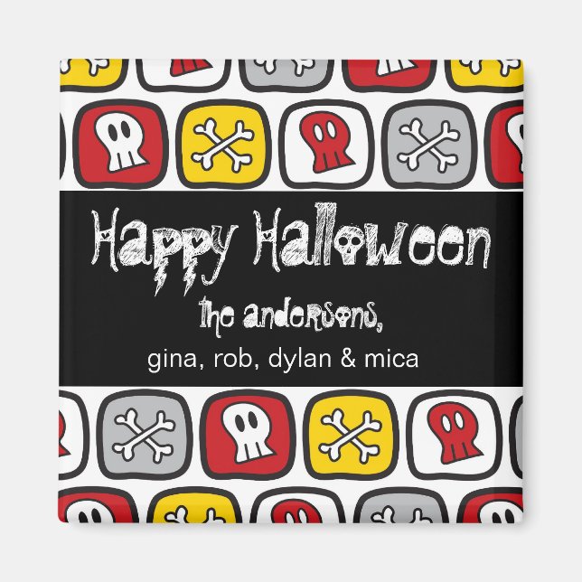 Cartoon Skulls & Bones Halloween Magnet (Front)